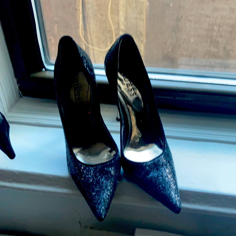 Guess Glitter pumps size 7 worn once black with silver heels
